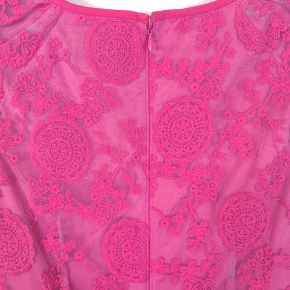 ADRIANNA PAPELL Eyelet Boho Overlay Fuchsia Dress - Picture 11 of 13